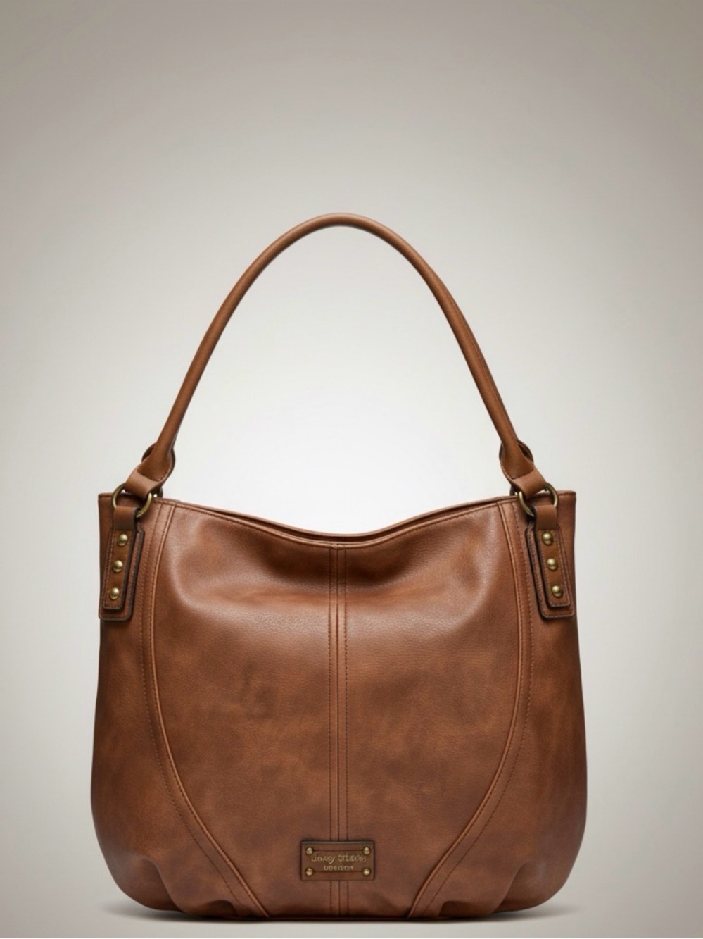 Darcy Marks London Vegan Leather Boho Tote Bag – Brown with Brass Accents, NWT